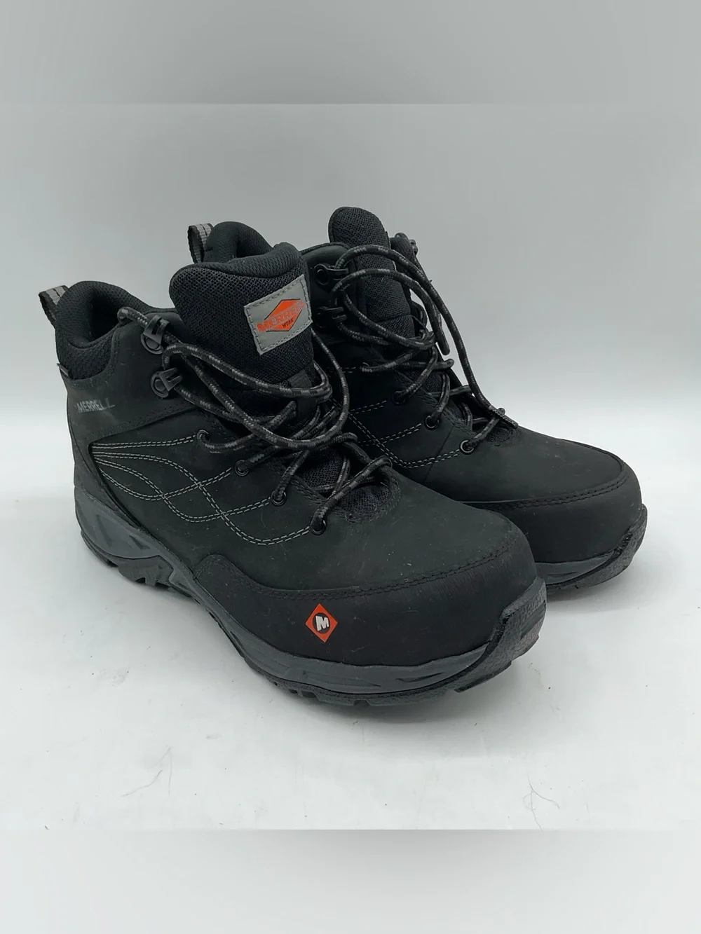 Merrell Work Men’s 8.5 M Black Leather Composite Toe Safety Work Boots ASTM
